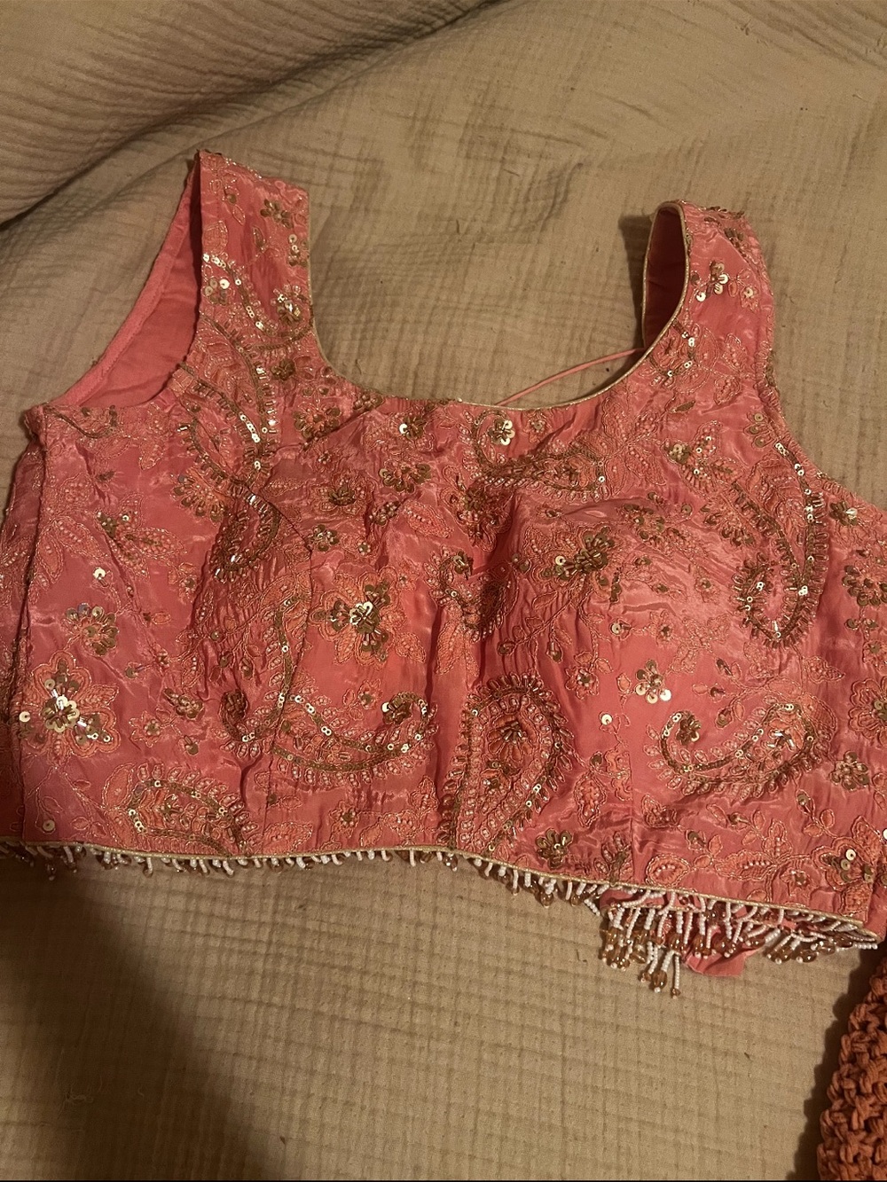 Pink Embellished Saree with Beaded Trim (Petite) - Picture 4 of 9